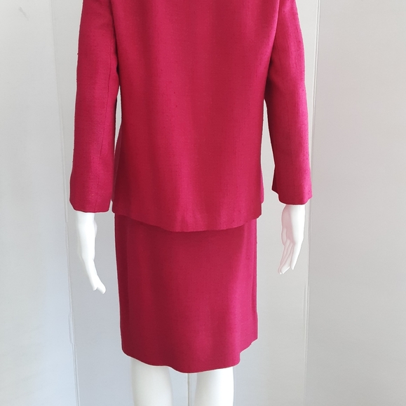 VTG FUCHSIA SILK LINEN BLEND PETER PAN COLLAR SUIT SZ 10 - Picture 7 of 13